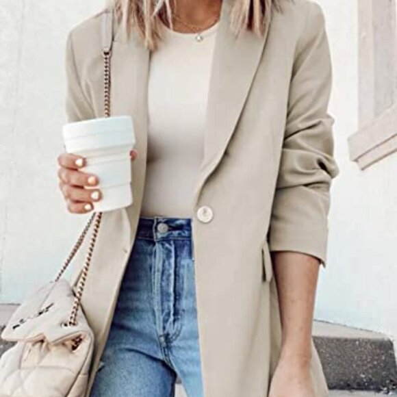 Notched Lapel Blazer Jacket Classic Fit Business Casual Lightweight Polyester - Picture 4 of 8